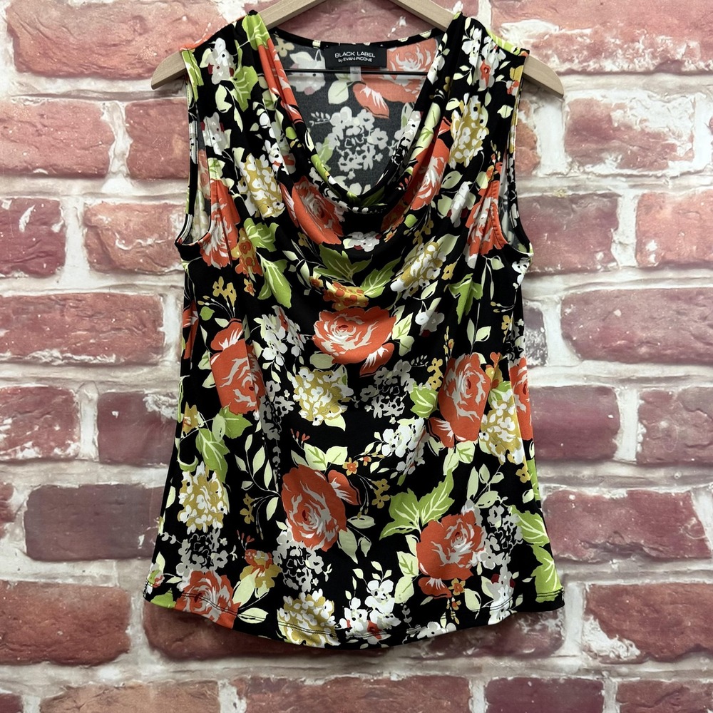 Evan Picone Top Women's Large Multicolor Garden Floral Cowl Neck Camisole Shirt